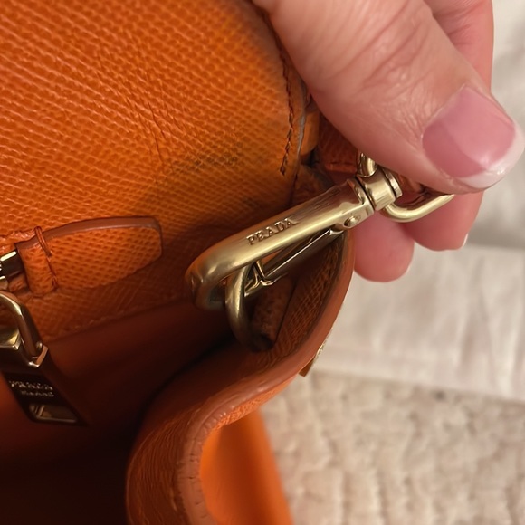 Authentic Prada Saffiano Cuir Large Double-Zip Tote Bag, Orange - Picture 7 of 13